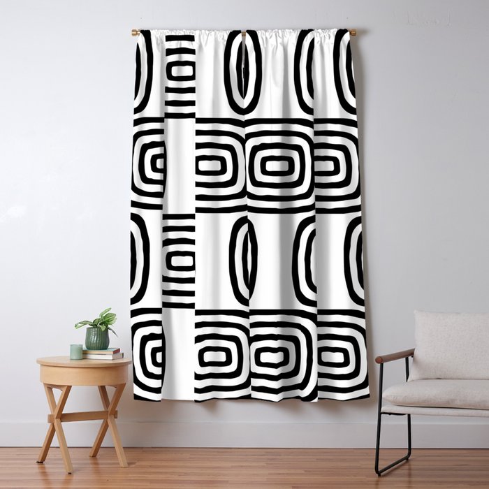 Mid Century Modern Concentric Pattern 343 Black and White Blackout Curtain by Tony Magner Design