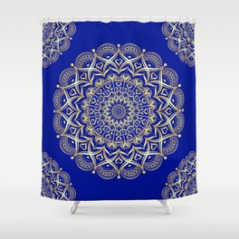 Boho Blue and Gold Mandala Shower Curtain