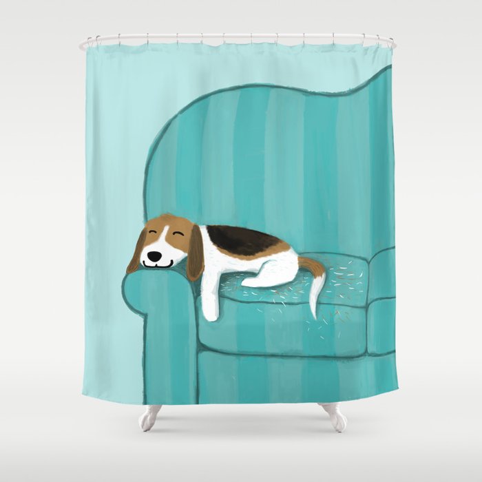 Happy Couch Beagle | Cute Sleeping Dog Shower Curtain