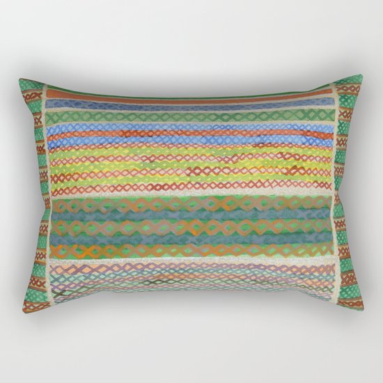 Colorful Stiches on Horizontal Colorful Stripes Rectangular Pillow