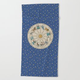 Vintage Astrology Zodiac Wheel Beach Towel