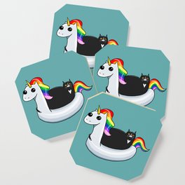 Chonky Cat on Rainbow Unicorn Floatie Coaster by kilkennycat