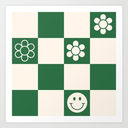 Green Checkered Y2k Art Print