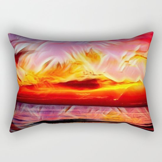 Sky on Fire (Sunset over Great Lake Michigan Beach) Rectangular Pillow
