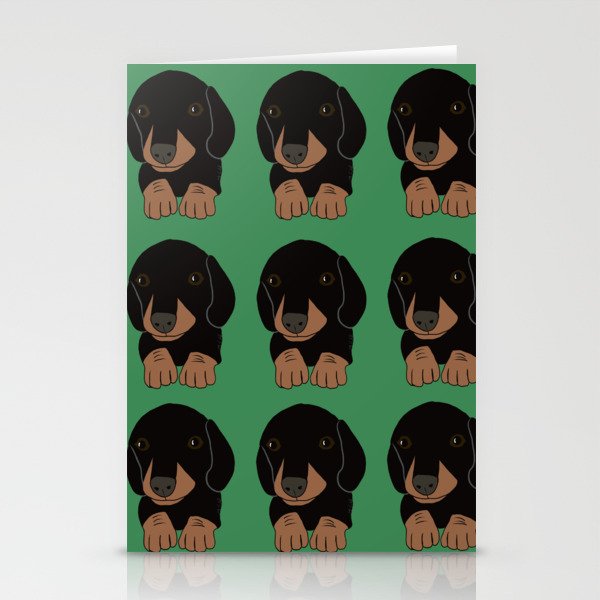 Dachshund Puppies Galore! Stationery Cards | Drawing, Digital, Dachshund-puppy, Dachshund-puppies, Dachshund, Cute, Green, Brown, Black, Gifts
