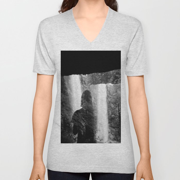 Washed Away by Waterfalls - Black and White Holga Film Photograph V Neck T Shirt