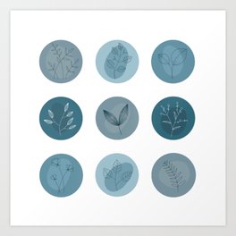 Ikigai patterns Art Print | Graphicdesign, Ikigai, Digital, Minimalistic, Slowliving, Blue, Nature, Pattern 