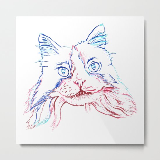 Fluffy Tuxedo Cat Metal Print