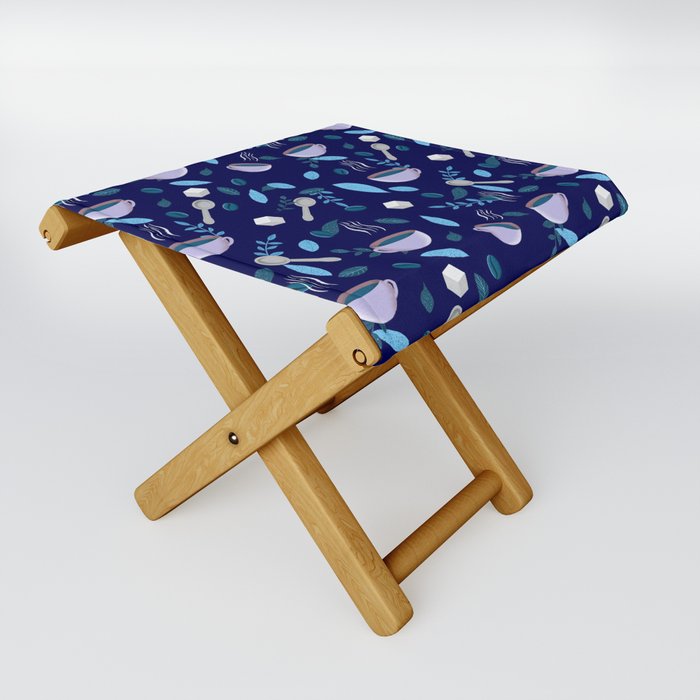 Coffee Pattern-Blue Folding Stool