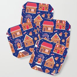 Gingerbread Houses and Sweets Candies - Blue Coaster