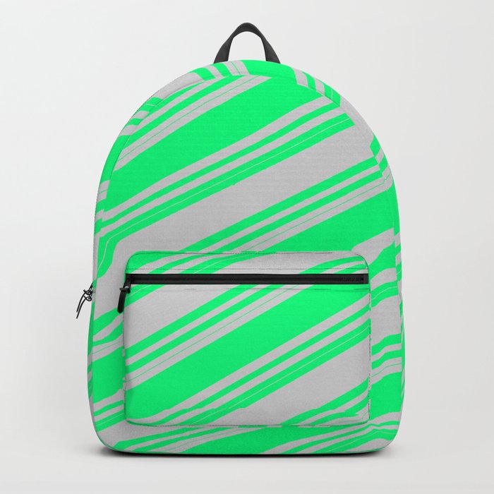 Green and Light Gray Colored Striped Pattern Backpack