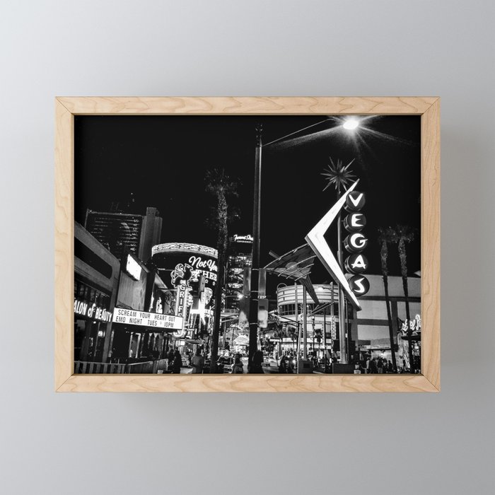 Las Vegas street black and white photography Framed Mini Art Print