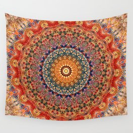 Indian Summer I - Colorful Boho Feather Mandala Wall Tapestry