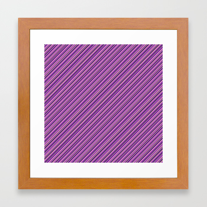 Lilac Purple Violet Inclined Stripes Framed Art Print