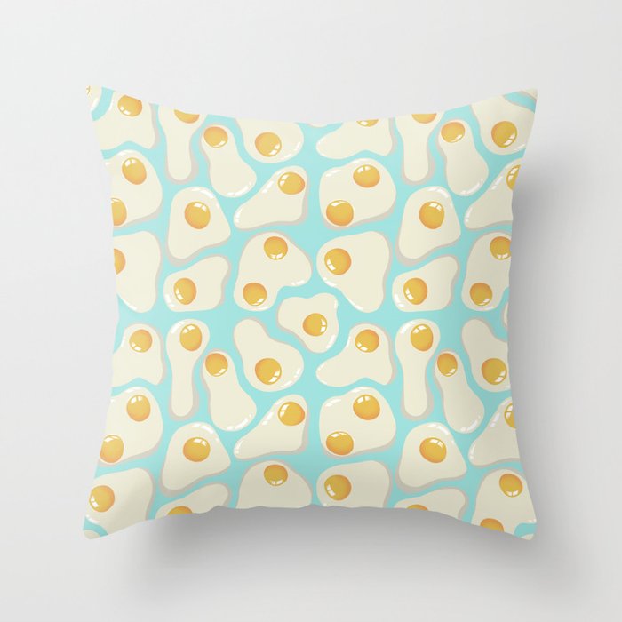 Fried Eggs on blue background Throw Pillow