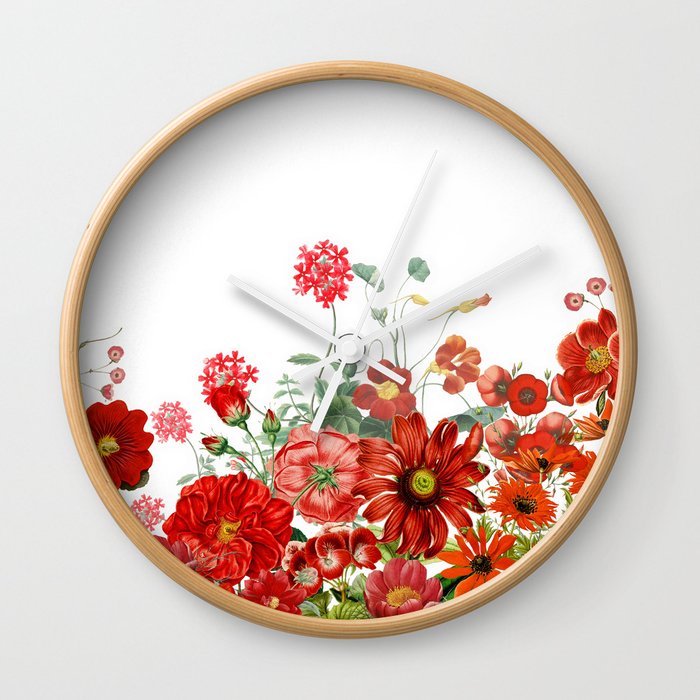 Vintage & Shabby Chic - Red Summer Flower Garden Wall Clock