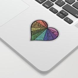 Zentangle-Inspired Heart Art: Complex Hand-Drawn Patterns in Rainbow Hues Sticker