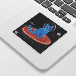 Cat Ride A Pizza Ship on Space Sticker