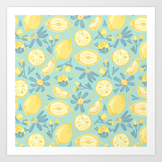 Lemon Pattern Mint Art Print
