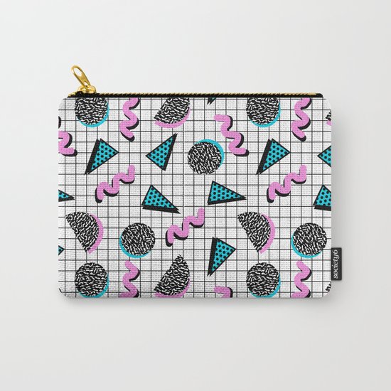 It's Casual - memphis throwback retro neon squiggle grid shapes geometric black and white modern art Carry-All Pouch