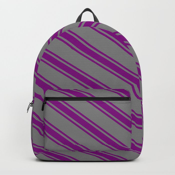 Grey & Purple Colored Stripes Pattern Backpack