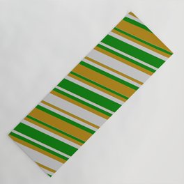 [ Thumbnail: Light Gray, Green & Dark Goldenrod Colored Lines Pattern Yoga Mat ]