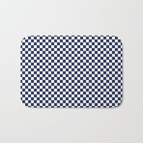 Indigo Navy Blue Checks Bath Mat
