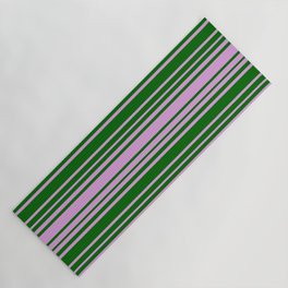 [ Thumbnail: Dark Green and Plum Colored Striped Pattern Yoga Mat ]