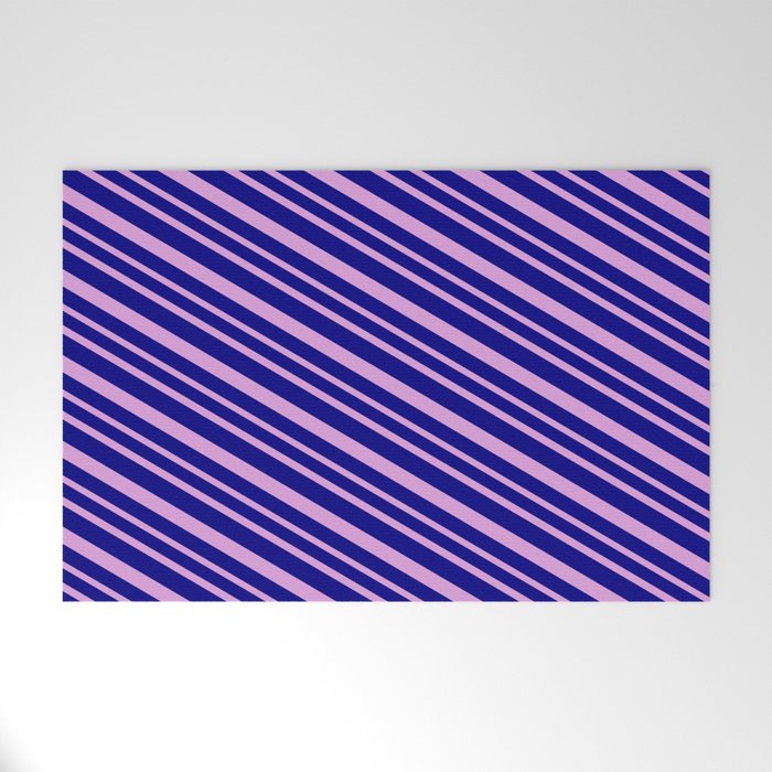Blue & Plum Colored Striped Pattern Welcome Mat