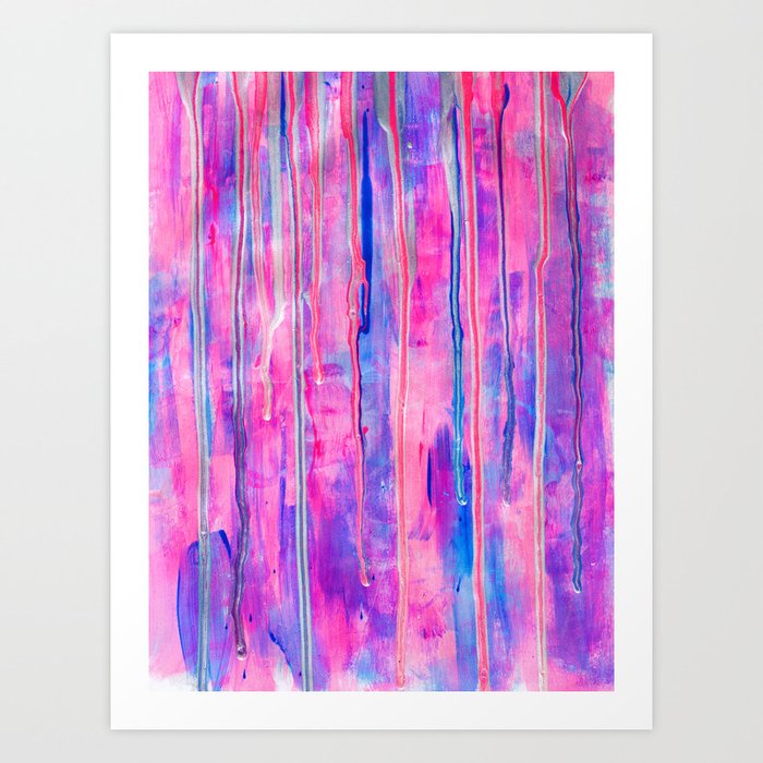 Drippy Abstract Pink and Blue Art Print