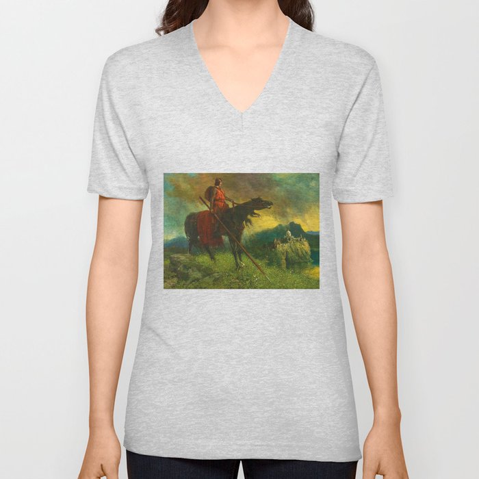 Parsifal on the Way to the Grail Castle by Ferdinand Leeke (1920) V Neck T Shirt