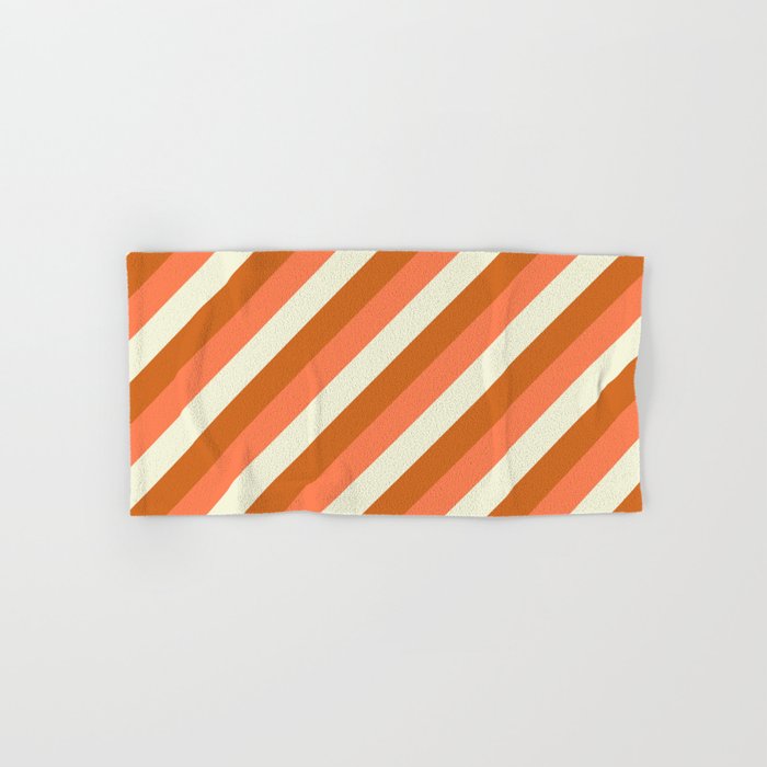 Beige, Chocolate, and Coral Colored Stripes Pattern Hand & Bath Towel