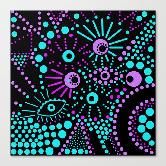 Abstract polka dot purple , black , turquoise . Canvas Print