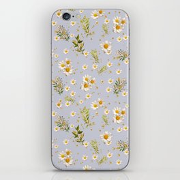 White Daisies Floral Field Pattern Light Neutral Pastel Blue iPhone Skin