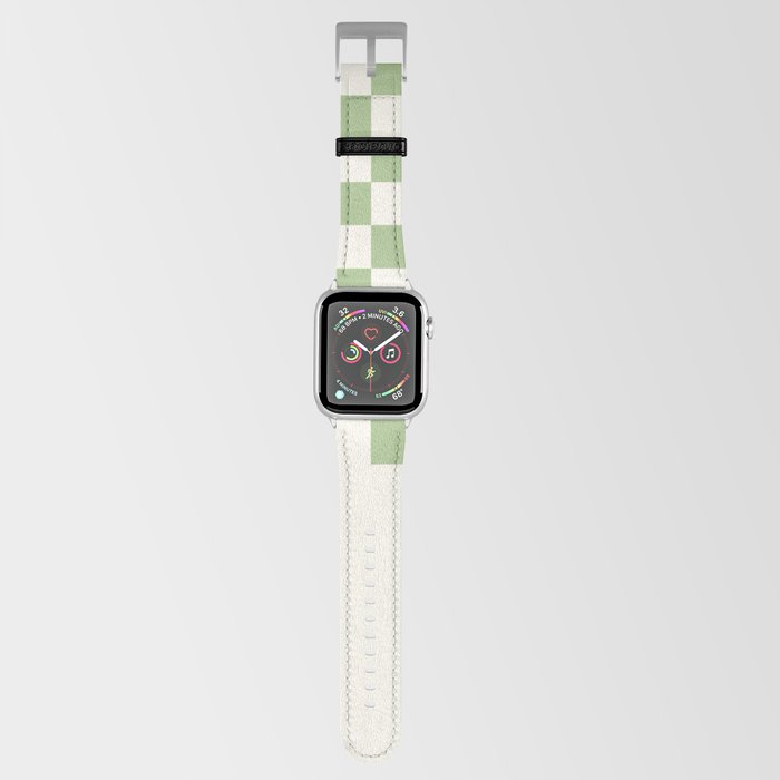 Checkerboard Half Diagonal Check Pattern in Light Sage Green and Cream Apple Watch Band