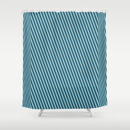 [ Thumbnail: Sky Blue & Dark Slate Gray Colored Lines Pattern Shower Curtain ]