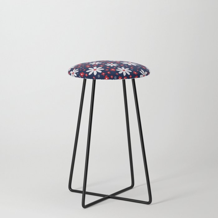  Funky Cosmo Flowers Pattern Blue White and Red Counter Stool