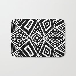 "Semblance" | In Black and White Bath Mat | Symmetry, White, Digital, Pattern, Dots, Geometric, Triangles, Lines, Ink Pen, Circles 