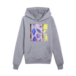 blue leaves: linoprint Kids Pullover Hoodies