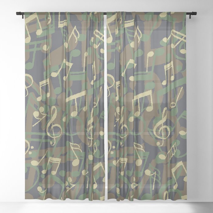Music Note Camo Woodland Sheer Curtain By Grandeduc Society6