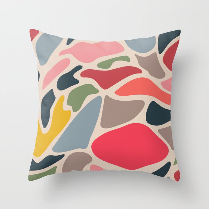 JUPITER Retro Mid-Century Modern Abstract with Big Red Spot in Vintage Colours Throw Pillow