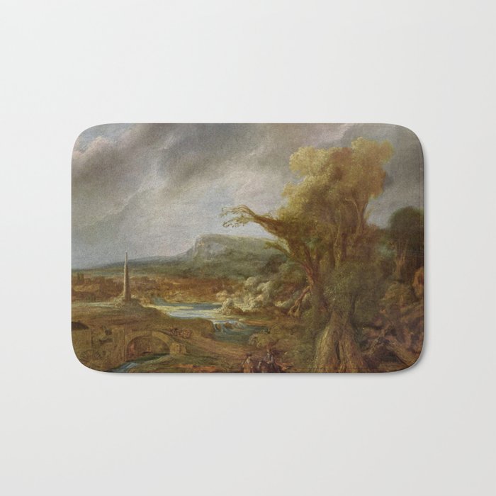 Stolen Art Landscape With An Obelisk By Govert Flinck Bath Mat