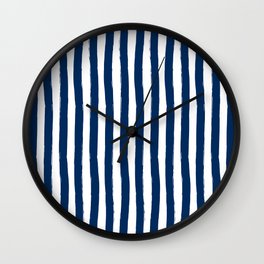 Navy Blue and White Cabana Stripes Palm Beach Preppy Wall Clock