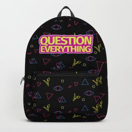 Question Everything Vegan Arcade Pattern Backpack | Graphicdesign, Quote, Pattern, Retro, 80S, Typography, Vegan, 90S, Arcade, Neon 