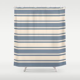 [ Thumbnail: Light Slate Gray and Beige Colored Pattern of Stripes Shower Curtain ]