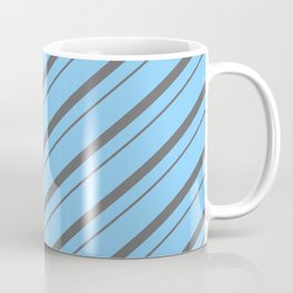 [ Thumbnail: Light Sky Blue & Dim Gray Colored Striped Pattern Coffee Mug ]