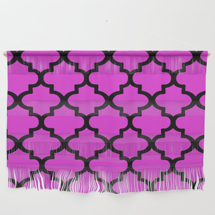 Quatrefoil Pattern In Black Outline On Purple Pink Wall Hanging