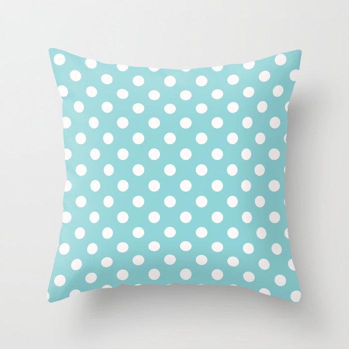 Turquoise Blue & White Polka Dots Throw Pillow