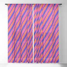 [ Thumbnail: Red, Deep Pink & Blue Colored Pattern of Stripes Sheer Curtain ]
