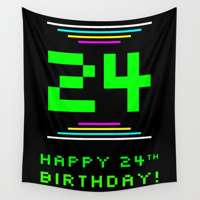 24th Birthday - Nerdy Geeky Pixelated 8-Bit Computing Graphics Inspired Look Wall Tapestry